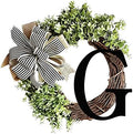 Monogram Initial Letter Wreaths for Front Door with Striped Linen Bow & Fake Green Grass on Grapevine Base Farmhouse Style Rustic Door Decor Spring Summer Green Wreath, G by VIVIANYO+HD