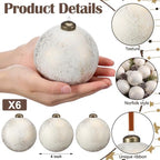Yunlly 12 Pcs Neutral Christmas Ornament, Ivory White, 4'' - Image 3