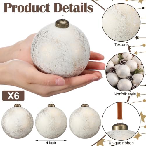 Yunlly 12 Pcs Neutral Christmas Ornament, Ivory White, 4'' - Image 3