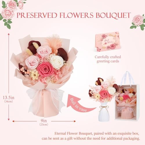 Flowers for Delivery Prime Preserved Real Pink Roses Bouquet Save 3-5 Years - Image 5
