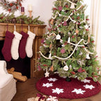 48'' Chunky Knit Christmas Tree Skirt Burgundy Red Trees Skirt - Image 6