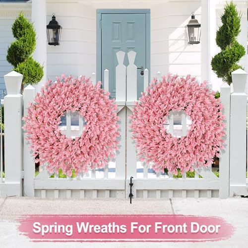 26 Inch Spring Wreaths for Front Door Large Easter Valentines Forsythia Floral Summer Spring Door Wreaths Outdoor All Season Spring Decorations for Home Porch Room Window Wall Farmhouse Decor (Pink-R) - Image 4