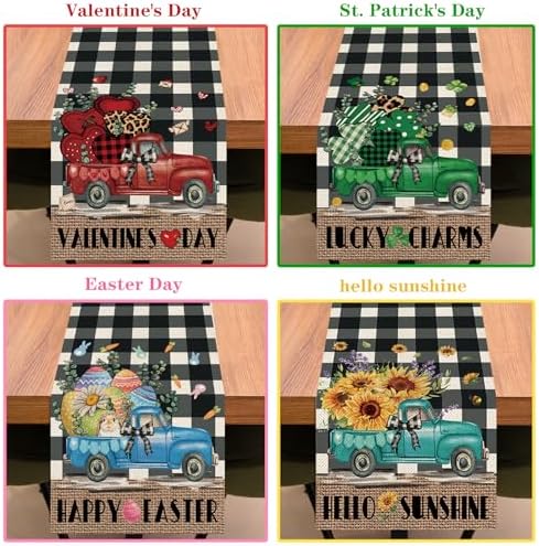 8 Pcs Truck Holiday Table Runners 72 Inches Long, Rustic Truck Fall Winter Halloween Christmas Burlap Table Runners, Car Buffalo Plaid Dining Table Decor for Farmhouse Garden Party Supplies - Image 5