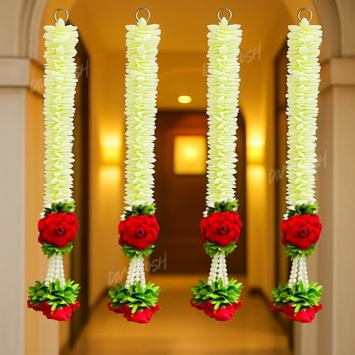 Divyakosh Set of 4 Wall Hangings -20 INCH for Home Decoration, Diwali Decor, Red Flower, Handmade Diwali Decoration Psychedelic Wall Hanging, Door Valance Hangings - Image 3