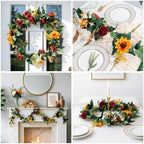 MAKHOT 2Pack Artificial Maple Leaves and Sunflowers Burgundy Roses Garland - Image 3