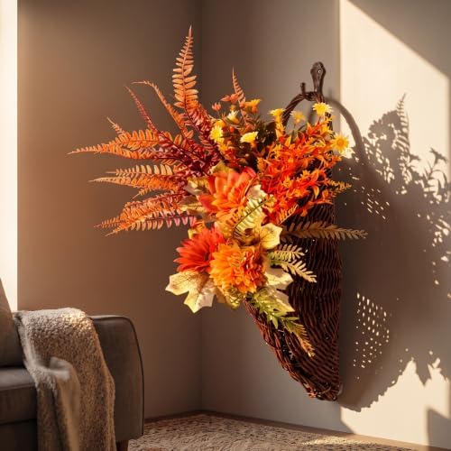 Fall Cornucopia Basket, Hanging Horn of Plenty for Front Door - Image 5