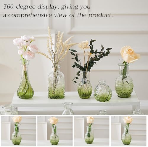 Glass Bud Vase Set of 60 - Small Vases for Flowers in Bulk - Assorted Vintage Crystal Vases for Flowers, Table Centerpieces (Green, 60 Pcs) - Image 4