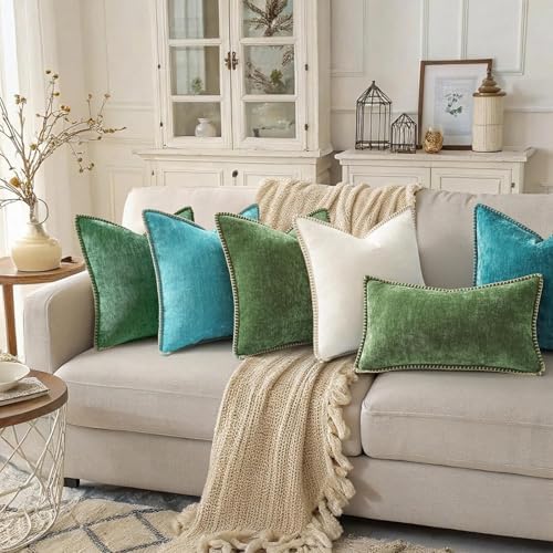 decorUhome Soft Chenille Throw Pillow Covers 22x22 Set of 2 Forest Green - Image 2