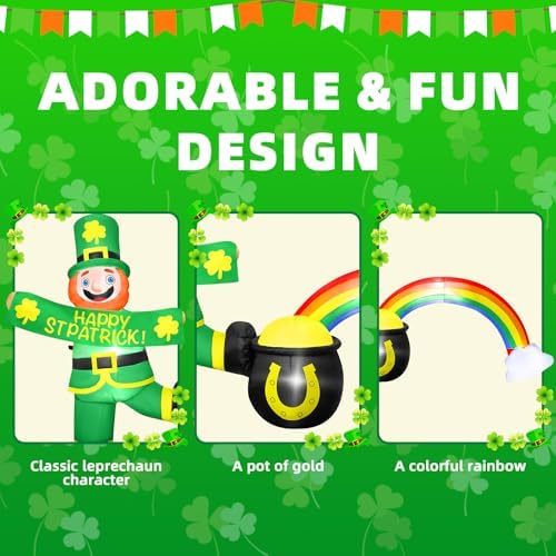 7FT Long St Patricks Day Inflatables Leprechaun Outdoor Decorations, Blow Up Leprechaun with Pot of Gold & Rainbow Built-in LEDs St Patricks Outdoor Decorations for Holiday Party Yard Garden Lawn - Image 4