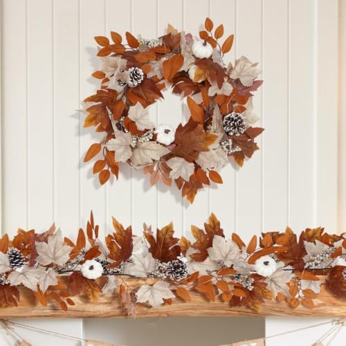 2 Pack 6 Ft Fall Garland with Lights & Timer, Thanksgiving Mantel Decor - Image 4