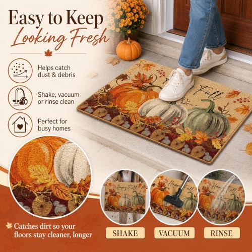 Happy Fall Pumpkin Decorative Front Door Mat, Autumn Maple Leaves - Image 5