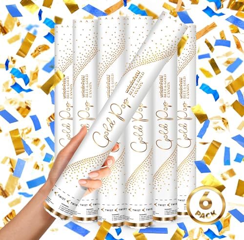 JAPJA Biodegradable Confetti Streamer Cannons, Blue & Gold, 16in, 6-Pack by JAPJA