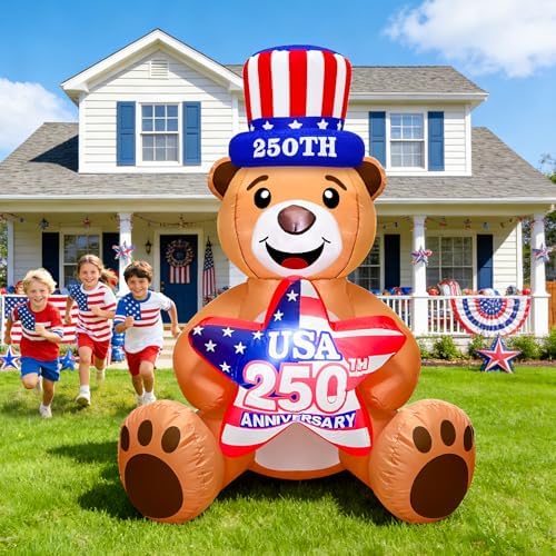 4 Ft Inflatable Uncle Sam Bear with USA 250th Anniversary Star Build-in LED Lights Blow up 4th of July Outdoor Decorations for Home Yard Lawn Garden Independence Day Memorial Day Decor - Image 5