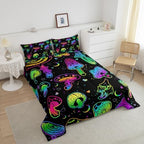 Erosebridal Trippy Mushroom Bedding Set King Purple Teal Mushrooms Comforter for Kids Girls Teens Women Ombre Gradient Stars Galaxy Down Comforter Colorful Botanical Wild Plants Bedding Comforter Set - Image 3