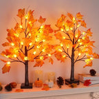 2 Pack 24 Inch Lighted Maple Trees with 48 LEDs & Timer, Fall Decorations for Home, Battery Operated Artificial Autumn Tabletop Tree with Acorns Maple, Indoor Fall Decor Thanksgiving Table Centerpiece - Image 4