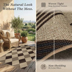 JTJ Easy Jute 3x5 Outdoor Rug, Black & Beige Diamond Pattern, Washable - Image 4