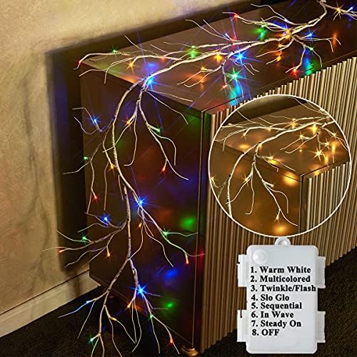 LITBLOOM Lighted Birch Garland Battery Operated with 8 Functions 48 Multi-Color and Warm White Lights, Pre-lit Twig Vine Lights 6FT for Home Bedroom Wall Mantle Decoration - Image 4
