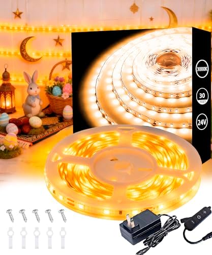 30 FT Warm White Led Lights Strip Rope Lights for Easter Ramadan Eid Mubarak Decorations Housewarming Party Indoor Decor Cuttable Strip Lights for Baby Room Bedroom Living Room Ceiling Wall by Aalnfe