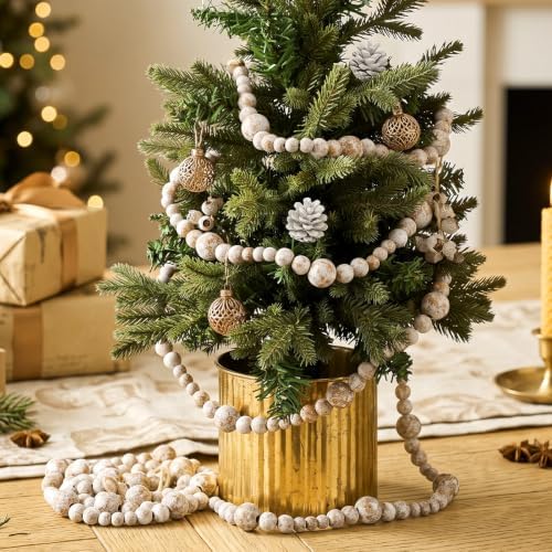 Bucherry 4 Pcs Christmas Wood Bead Garland 28.8 Feet, Frost Color - Image 3