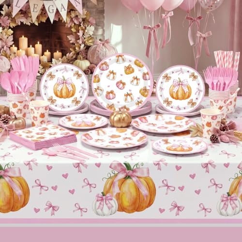 Funnymoom 218 Pcs Fall Pumpkin Party Decorations Paper Plates Serves 24 - Image 4