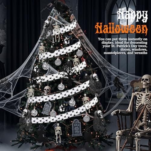 Halfchet 43 Pcs Halloween Hanging Tree Ornaments Decorations Skeleton Skull Ghost Realistic Crow Ball Hanging Ribbon Spider for Halloween Party - Image 6