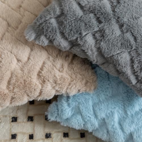 Yaertun Set of 2 Decorative Throw Pillow Covers Thick Plush Wool Throw Pillows Super Soft Luxury Faux Rabbit Fur Velvet Cushion Covers for Couch Sofa Bed Living Room 26x26 Inch Light Blue - Image 5