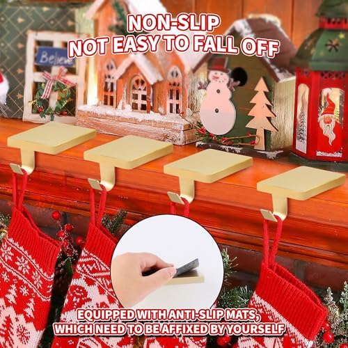 4 Pcs Christmas Stocking Holders, Mantel Stocking Hangers Metal Hanging Hooks with Protective Pads for Xmas Holiday Counter Window Home Table Gold - Image 2