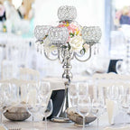 Set of 4 Candlesticks 5 Arm Crystal Strap Pendant Silver Table Decor Candelabra, 22.5 inches Elegant Dining Room Centerpieces for Holiday Parties Weddings (4, Silver) - Image 5