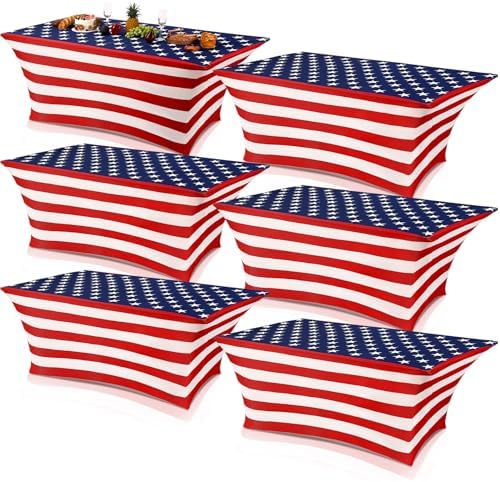 Oudain 6 Pcs 4th of July Table Cover Stretch Tablecloth 6 ft American Flag Tablecloth by Oudain