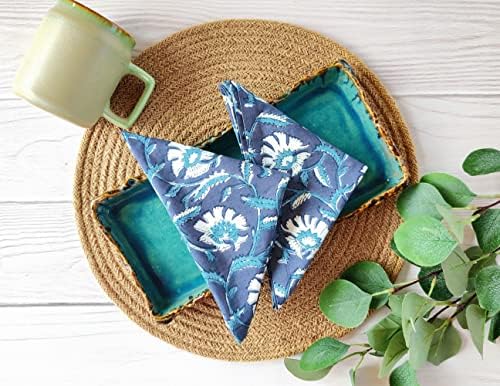 AVKA Studio Cotton Print Dinner Napkins 18x18 inches - Washable Cloth Napkins Set of 12 - Everyday Use or Dinner Party and Events - Indigo Blue Block Printed Soft Fabric - Image 3