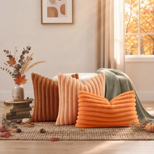 decorUhome Fall Faux Fur Throw Pillow Covers 22x22 Set of 2 Light Rust - Image 6
