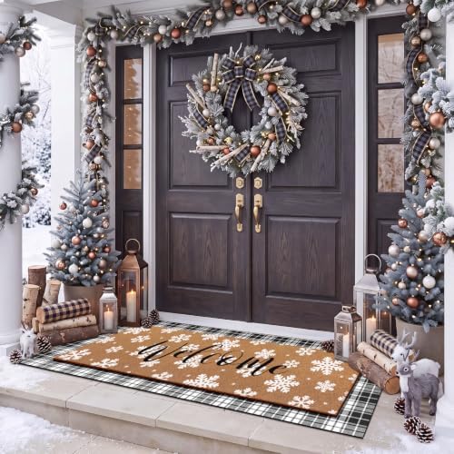 Tinideya 2 Pcs Large Winter Layered Doormat Snowflake Front Door Mat - Image 2