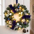 Garvee 18in Christmas Wreaths for Front Door with 15 LED Lights Blue Silver by Garvee
