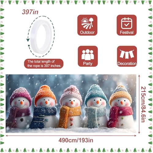 Christmas Garage Door Banner 7x16FT, Colorful Snowmen Family with Winter Scarves, Large Outdoor Xmas Garage Door Cover, Decoration for Driveways, Holiday Parties and Winter Festivities - Image 4