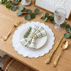 Set of 24 White Cotton Placemats 15" Round Scalloped Green - Image 5