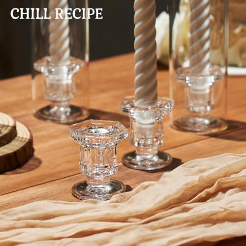 CHILL RECIPE Hurricane Glass Candle Holders-Set of 6 Tall Taper Candle Holder with 14” Tall Clear Cylinder Covers for Wedding Table Centerpiece Home Decor (Diamond Base+Clear Chimney) - Image 3