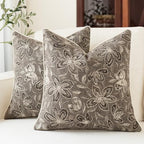 MATTINS Vintage Floral Patterned Throw Pillow Covers 24x24, Gray Brown 2PC by MATTINS