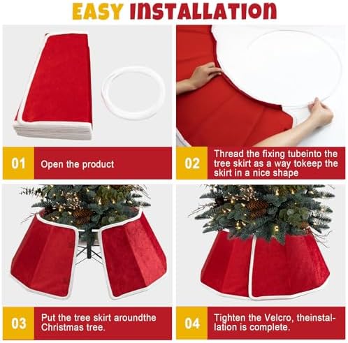 Christmas Tree Collar, 26.3" Red Velvet Foldable Tree Ring Skirt for Pencil Tree, Rustic Farmhouse Tree Stand Base Cover for Artificial Trees, Xmas Holiday Home Décor - Image 5
