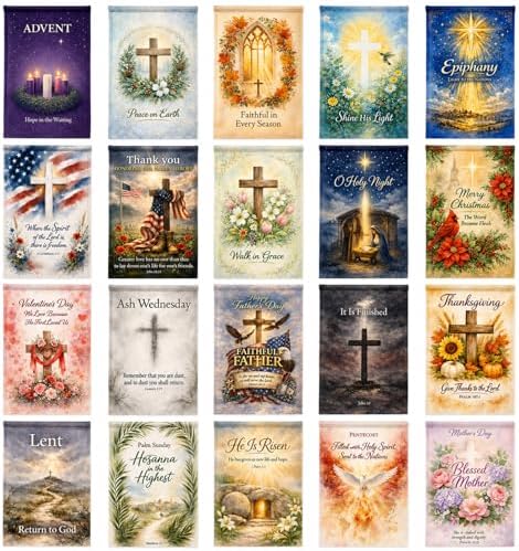 20 Pcs Christian Garden Flags 12x18 Inch Double-Sided Religious Seasonal Garden Flags Set for Outside Bible Verse Cross Yard Flags for Easter Christmas Thanksgiving Lent Advent Outdoor Decor by gisgfim