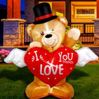 AerWo 4 FT Valentines Day Outdoor Decoration Inflatable Teddy Bear with Love Heart, Valentines Blow Up Yard Decorations with Build-in LED Lights Sweet Valentines Gift for Home Wedding Party Décor by AerWo