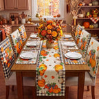 Newtay 13 Pcs Fall Pumpkin Table Runner Placemat and Dining Chair Cover Set by Newtay
