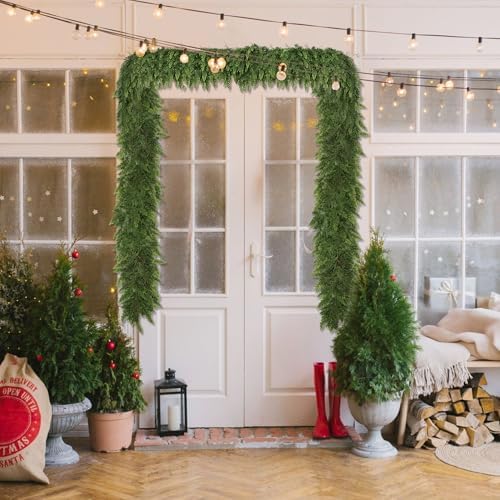 16ft Christmas Garland Realistic Soft and Thickness Green Faux Cedar Pine Garland Artificial Cedar Cypress Garland for Home Fireplace Wall Indoor Outdoor Holiday Party Home Decoration - Image 6