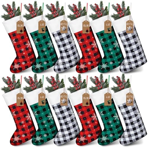 Shinymoon 12 Pack Christmas Stockings Bulk, Green, Red, White, Cute by Shinymoon