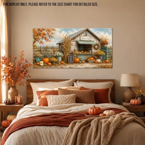WAXWHELK Fall Canvas Wall Art, Autumn Rustic Farmhouse Painting Pictures of Farm Fresh Stand with Pumpkins and Mums, Thanksgiving Artwork for Living Room Bedroom Home Decor, (30"x60") - Image 4