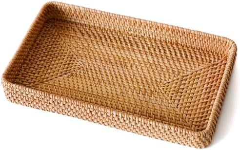 Rattan Serving Tray, Rectangle Wicker Storage Basket for Organizing by S310
