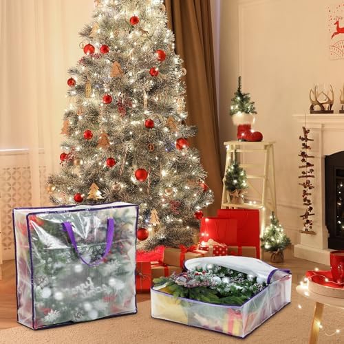 8 Pcs Clear Wreath Storage Bags 26 Inch Garland Container Door Garland Holiday Wreath Storage Holder with Handle and Zipper Heavy Duty Plastic Packing Totes(Purple) - Image 6