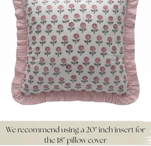 Set of 2 Pillow Covers with Ruffles 18"x18" Floral Pillow Covers Pink Farmhouse Pillow Covers for Girls Room Nursery Couch Throw Pillow Covers Boho Home Decorative Pillow for Spring - Image 6
