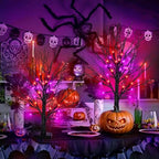 2 Pack 24 Inch Black Halloween Tree with 24 LED Orange Purple Lights, USB Battery Operated Halloween Table Decorations Tree Light with Timer, Scary Halloween Decorations Indoor for Home Party Decor - Image 4
