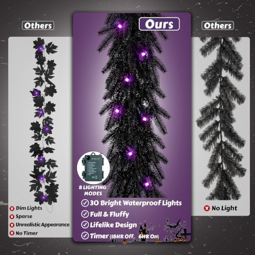 DOIOWN Pre-Lit 6FT Black Norfolk Pine Halloween Garland - Image 3