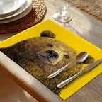 Shrahala Cute The Bear in Mineral Yellow Placemats, Face Background Table Mat Linen Burlap Washable Double-Deck Heat Insulation for Dining/Kitchen Table Set of 6 (12 X 18 Inch) - Image 2